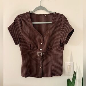 SHEIN Chocolate Pinstripe Button Down Shirt